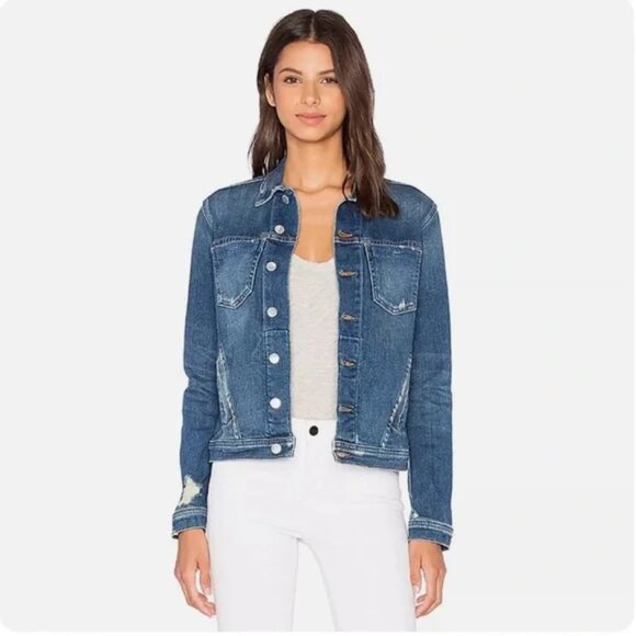 L'AGENCE Celine Distressed Denim Jacket Size M - Picture 12 of 13